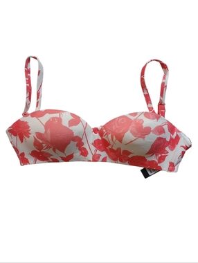TA3 Wireless Swim Bikini Bra Top XL - Small A/B Cup Rosey Print Coral White NWT